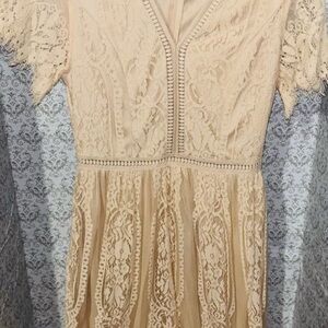 Elegant Asymmetrical Lace Dress in Cream